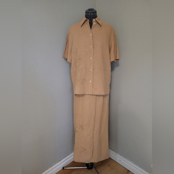 SZ6 100% Linen 3pc Skirt Set Olsen Embroidery Beaded Belted - Picture 17 of 17